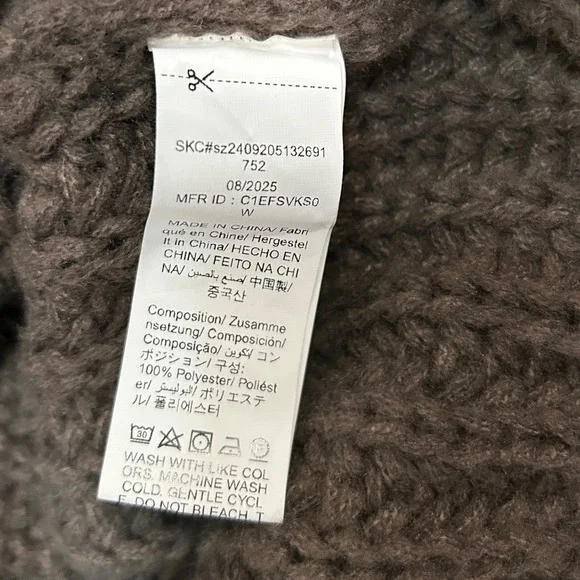 Chunky Waffle knit Boxy Cardigan Women L Brown Button Front Gold Buttons Pockets - Picture 6 of 6